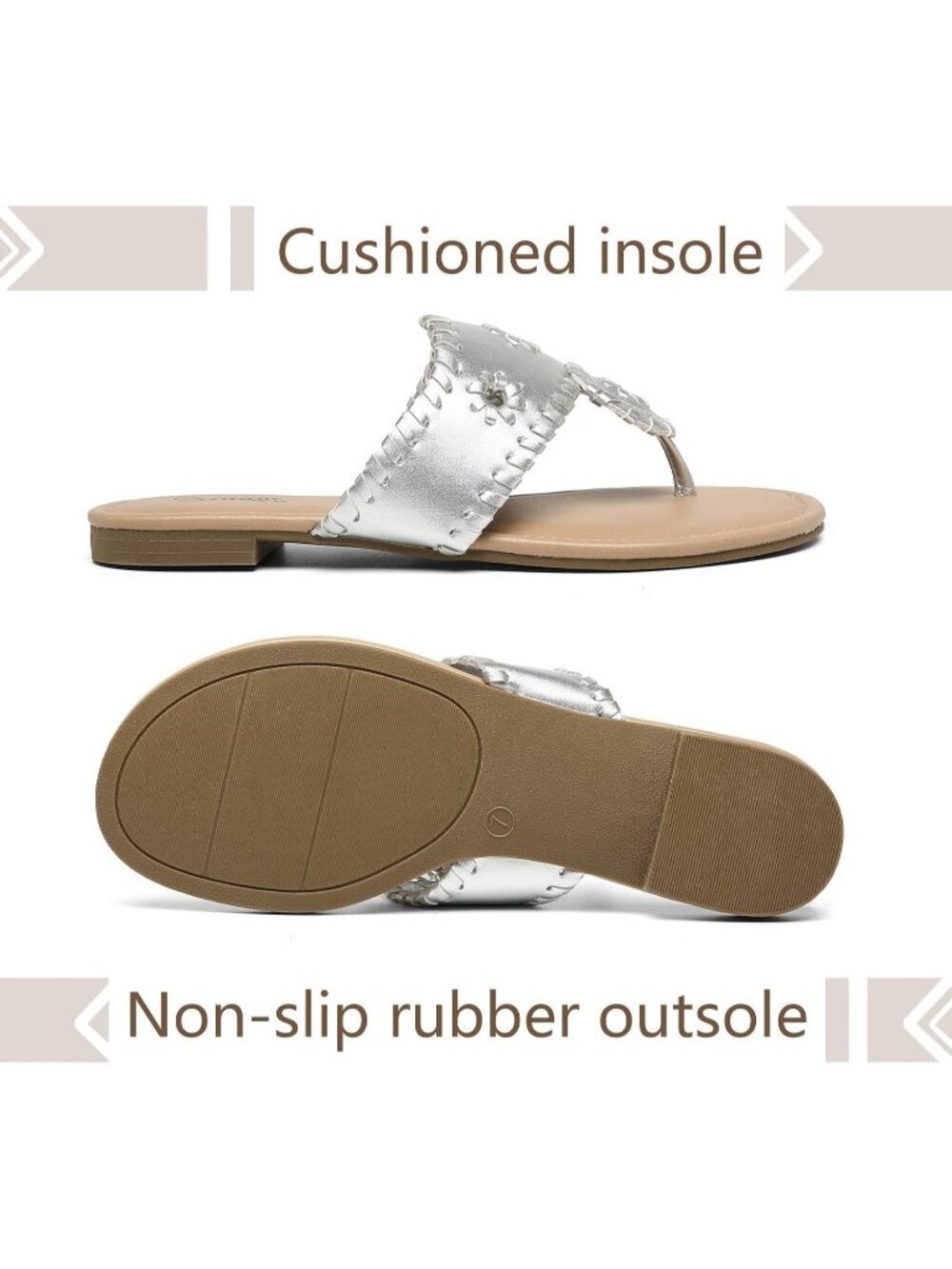 Women's Sliver Flat Wide Band Flip Flops Cushioned Insole Summer Brunch Sandals - Picture 6 of 6
